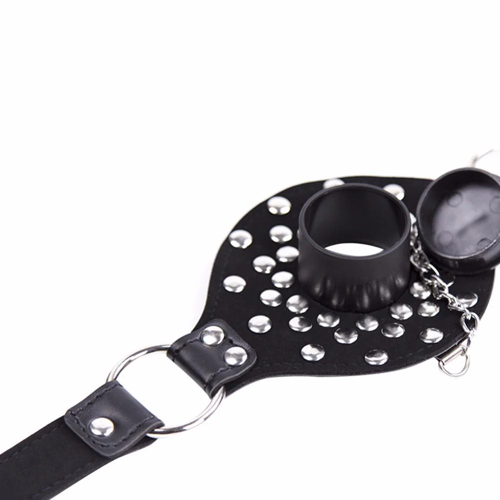 Leather Studded Open Mouth Feeding Gag - Image 4