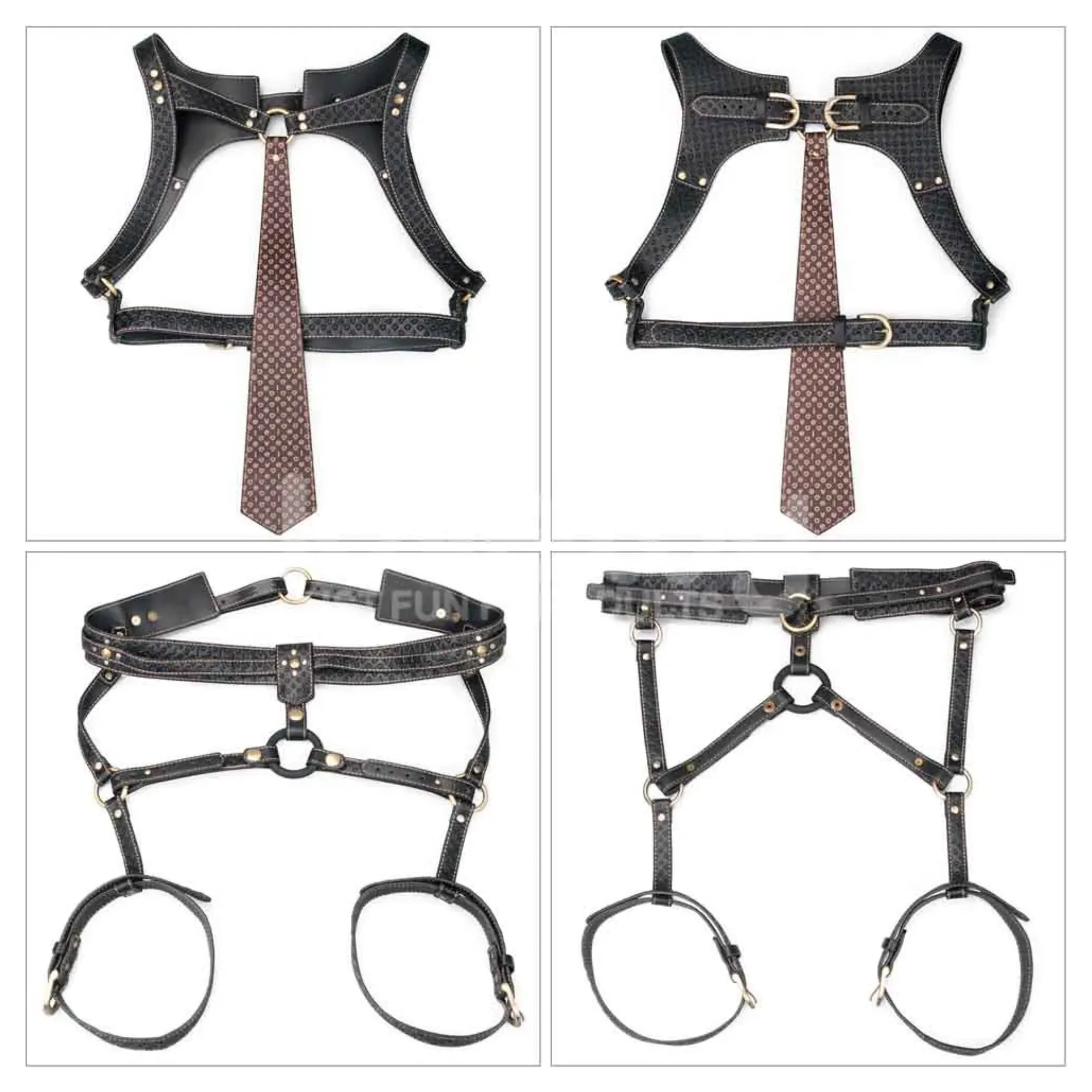Rebellion Reign Faux Leather Full Body Harness - Use The Necktie As A Leash! - Image 2