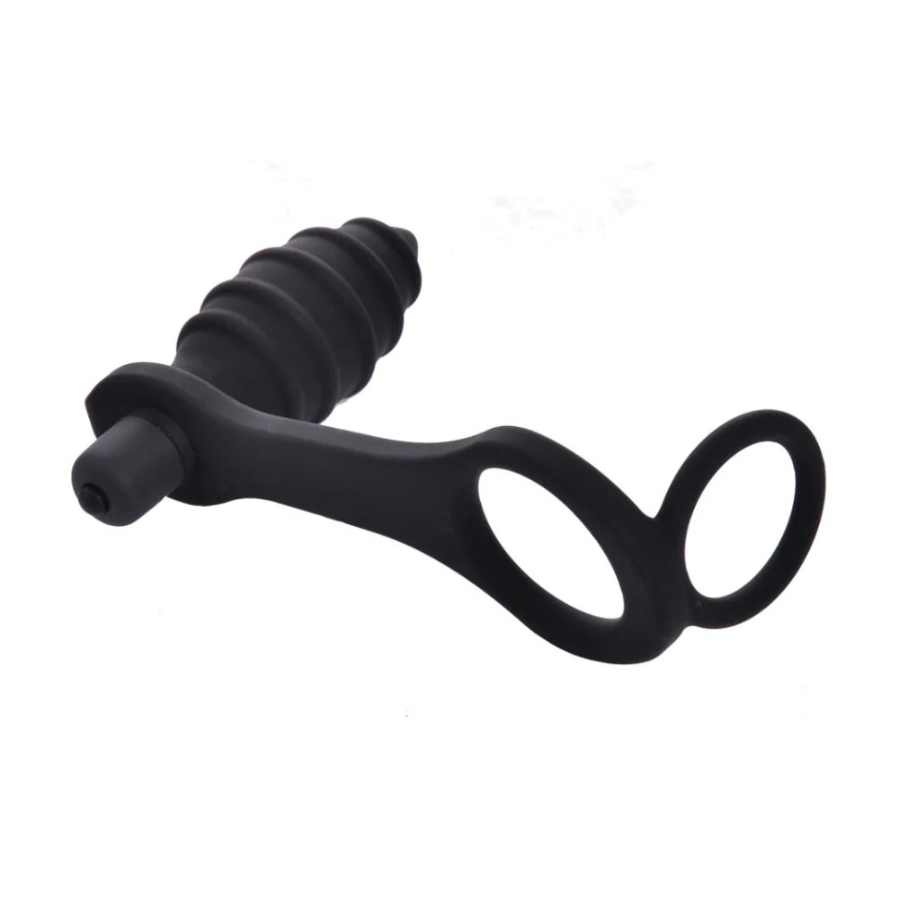 Rippled Vibrating Anal Plug with Cock Ring - Image 9