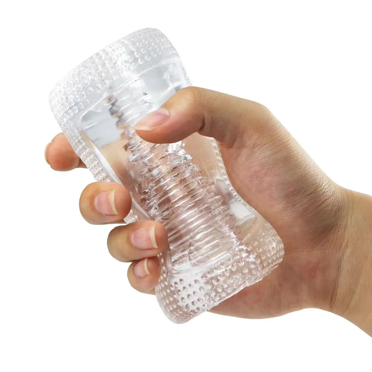 Super Stretchy Clear Ribbed Male Masturbator - Image 5