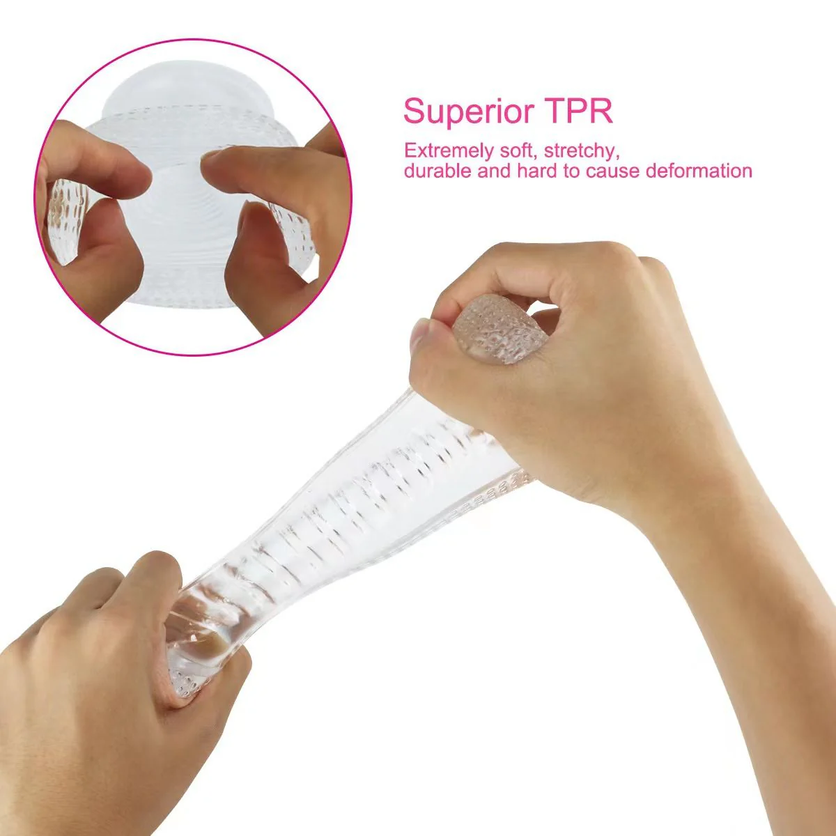 Super Stretchy Clear Ribbed Male Masturbator - Image 7