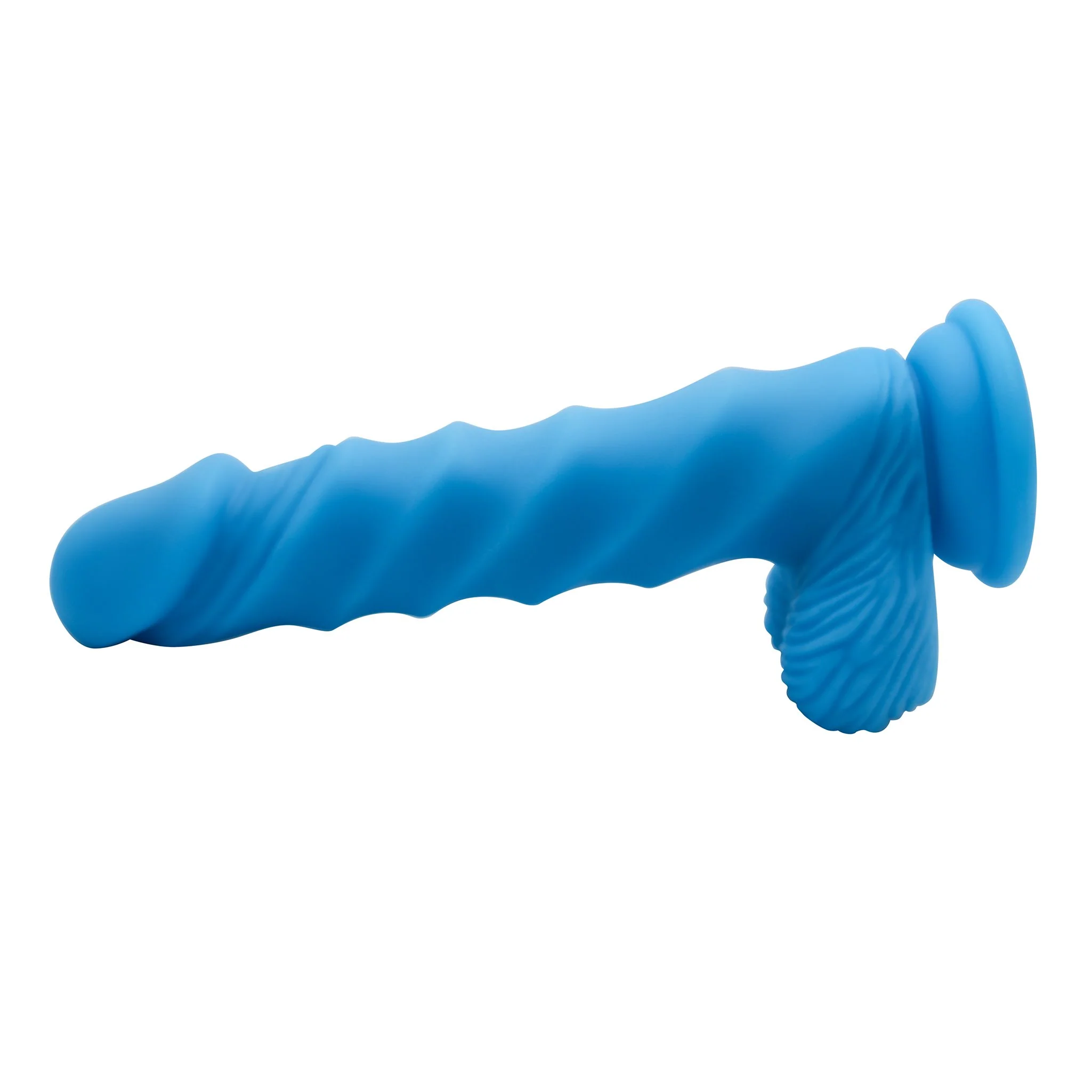 Blue Rippled Silicone G-Spot Dildo With Balls - Image 6